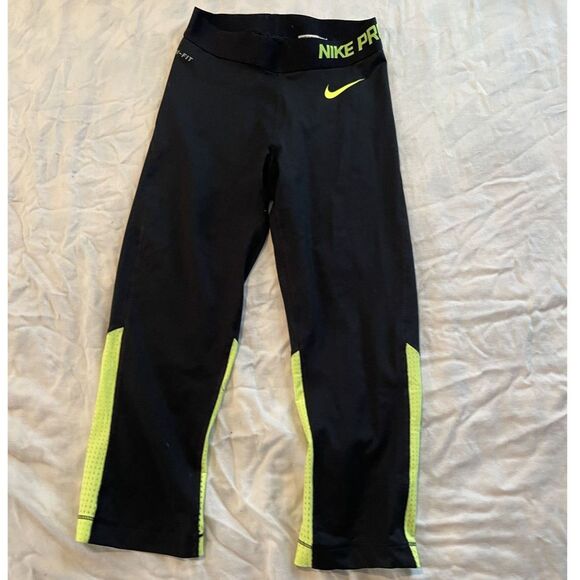 Nike Pro Cropped Leggings w/ Yellow Mesh - XS - Picture 4 of 6